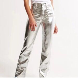 Abercrombie Kids High Rise Wide Leg Jeans - Silver Metallic - Girls 11/12